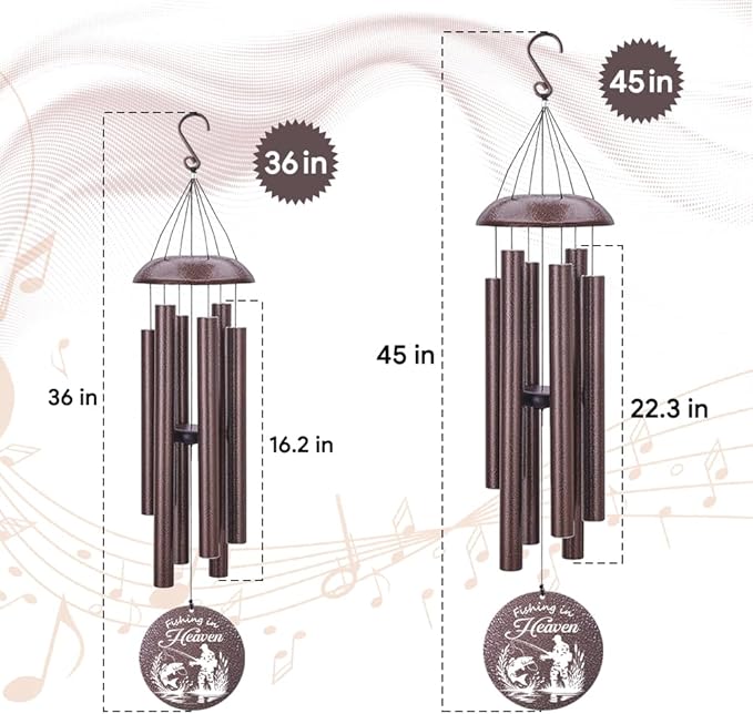 Personalized Wind Chimes, 36inch Sympathy Wind Chime, in Loving Memory for Loss of Loved Grandpa/Dad/Friends Loves Fishing, Metal Large Memorial Condolences Gifts