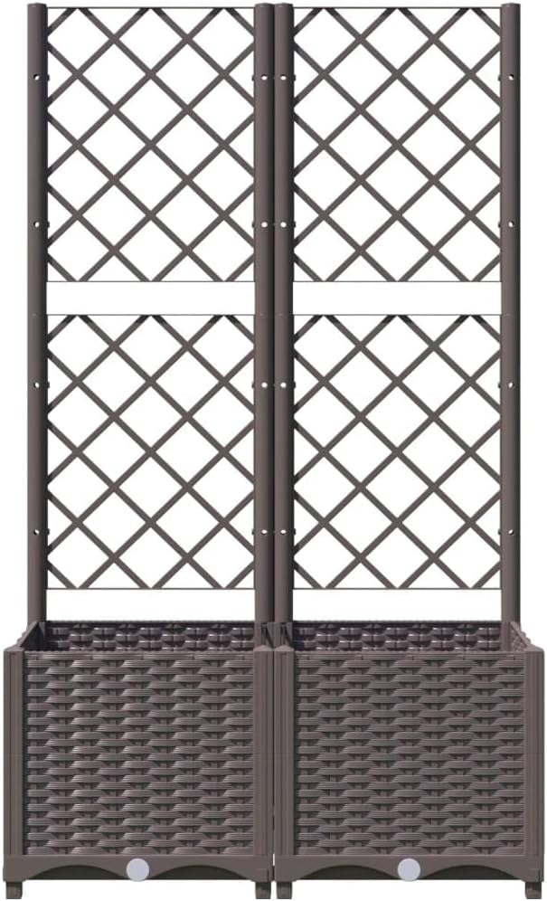 Garden Planter Box with Trellis, Outdoor Raised Garden Bed for Climbing Plants, Brown 31.5"x15.7"x53.5" PP