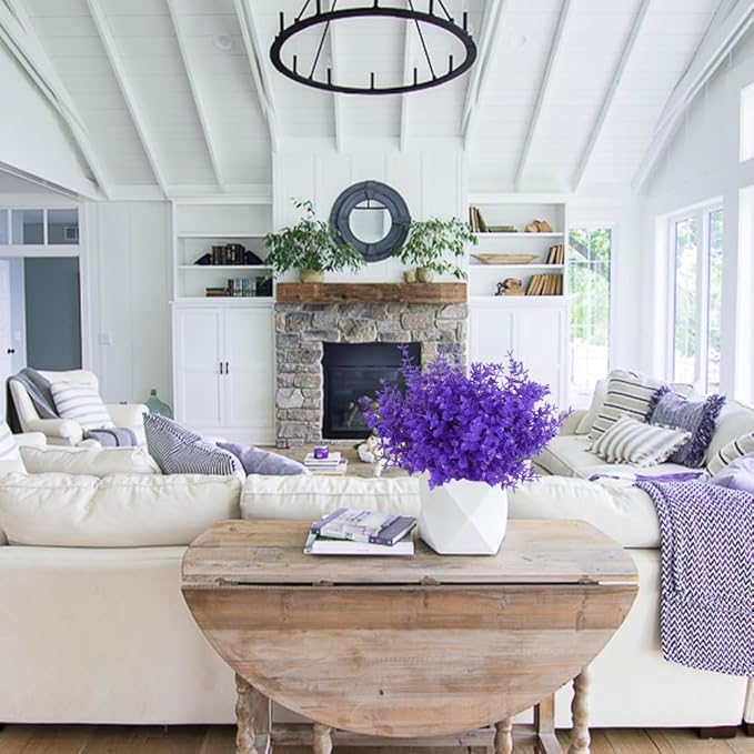 RECUTMS Artificial Plants Outdoor Artificial Ferns for Outdoors Purple Plants Outside Plastic Flowers for Outdoors Purple Outdoor Artificial Boxwood Fake Plants for Window Box(Pure Purple Eucalyptus)