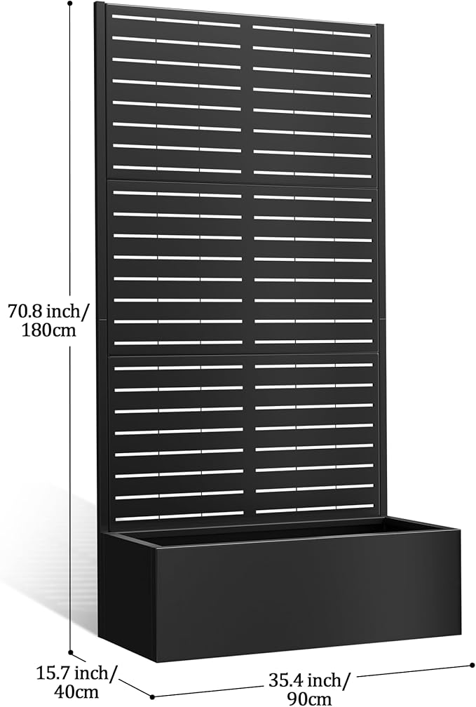 Metal Planter Box with Trellis, Planter Box with Privacy Screen, Privacy Trellis Outdoor for Climbing Plants with Drainage Holes, Raised Garden Bed for Vegetables