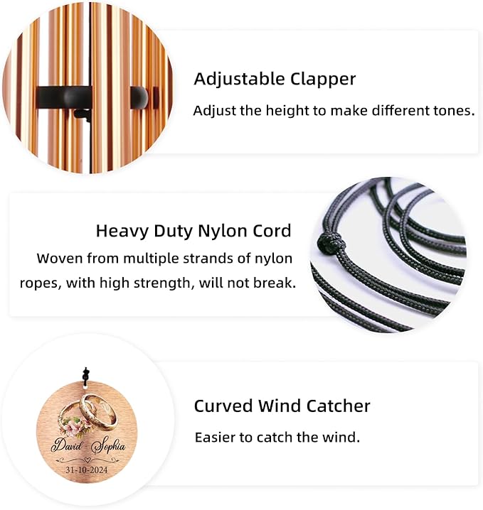 Personalized Wedding Gifts Wind Chime, Wedding Gift for Newlywed Couple 2025, Bridal Shower Gifts for Guests, Celebrate Bride Groom Husband Wife Engagement Gift Anniversary, 36inch and 42inch