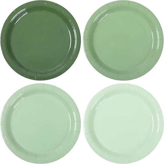 Sage Green Paper Plates Gradient Green Party Plates 7”Disposable Round Dessert Plates for Birthday Wedding Bridal Baby Shower Christmas Party Supplies 4 Colors (24)
