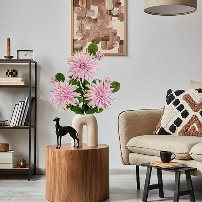 3Pcs Pink Artificial Dahlia Flowers Fake Flower Silk Flowers with Long Stem 29.5" Floral Arrangements Bouquets Faux Dahlias Flowers for DIY Wedding Party Centerpieces Decor Home Office Decoration