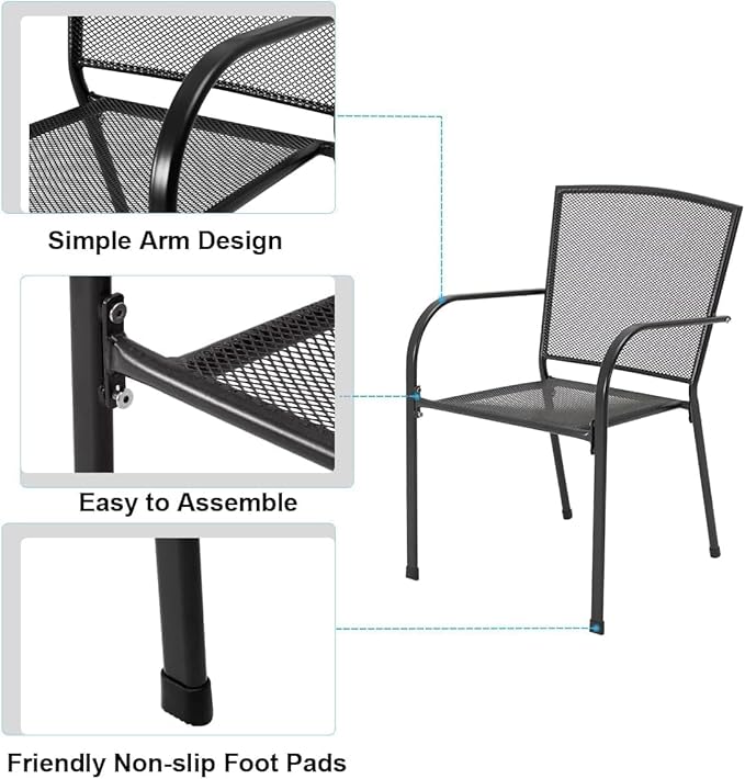 AECOJOY Outdoor Patio Chairs Set of 4, Metal Stackable Lawn Chairs with Armrests & Breathable Metal Mesh, 4 Pack Bistro Chairs for Outdoor Dining Set