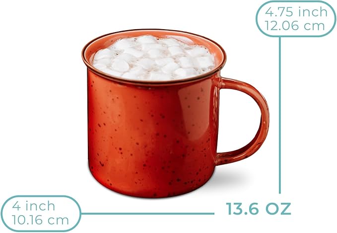 Speckled Campfire Style Mugs - Set of 6-14 oz - Cozy Colors - Coffee Cups - Camping Coffee Mugs - Ceramic - Enamel - Use for Tea/Hot Drinks