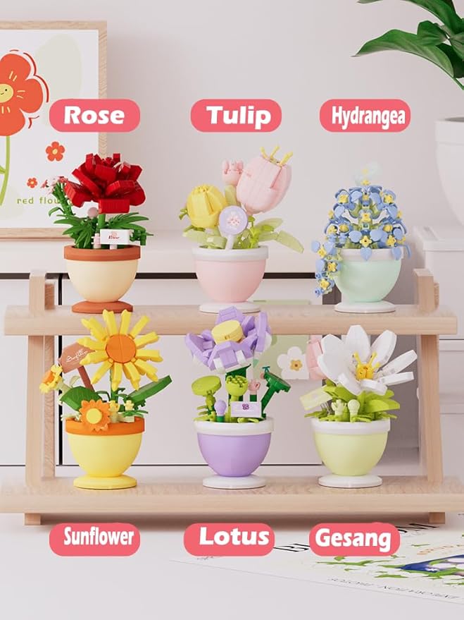 Hydrangea Mini Flower Bonsai Building Toy Potted Plant Blocks Artificial Particle Flower Botanical