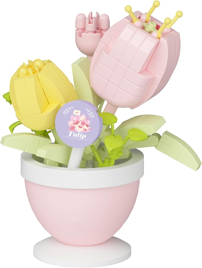 Tulip Mini Flower Bonsai Building Toy Potted Plant Blocks Artificial Particle Flower Botanical