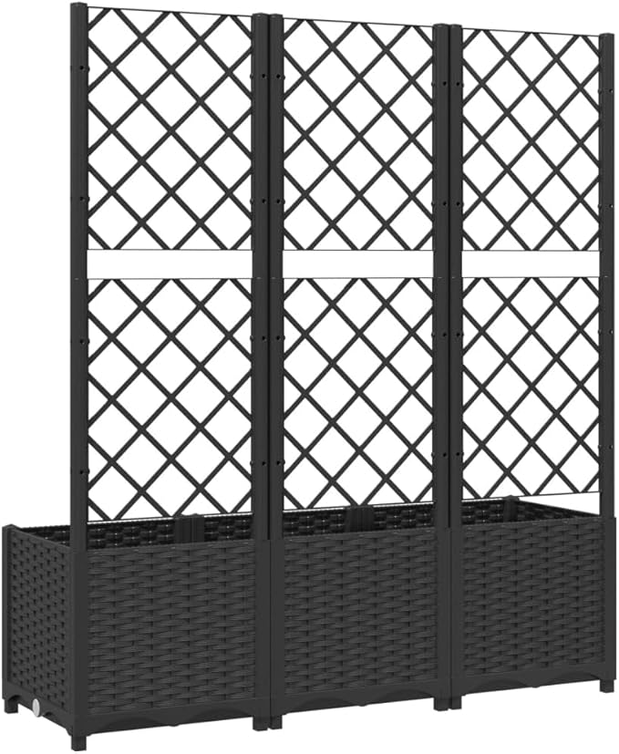 Garden Planter with Trellis, Outdoor Raised Garden Bed for Climbing Plants, Black 47.2"x15.7"x53.5" PP