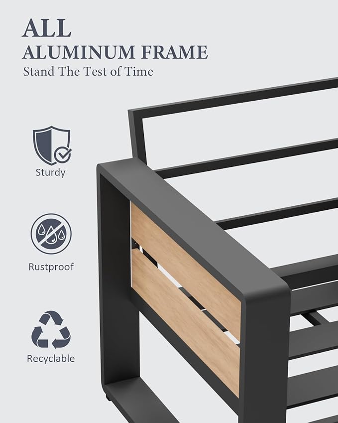 ZANDOR Outside Aluminum Lawn Furniture - 1 Pcs Loveseat, All-Weather Metal Modern Outdoor Loveseat Sofa with Washable Thick Cushion for Garden/Backyard/Porch, Grey