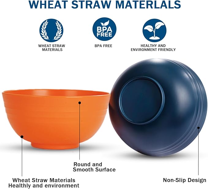 Rubtlamp Wheat Straw Dinnerware Set, 16Pcs Unbreakable Plates And Bowls Sets of 4, Plastic Plates Set Reusable (Four Colors) Include Dinner Platos, Dessert Platos, Cereal Bowls, Cups for Daily