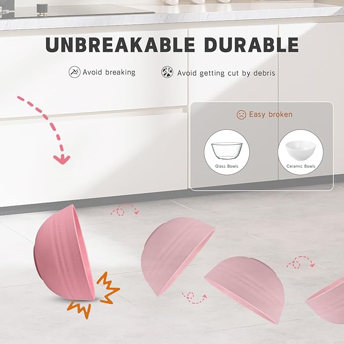 Kitchen Wheat Straw Dinnerware Sets (33pcs) Attached cleaning brush,Service For 8,Plastic Plates and Bowls Sets,Unbreakable Dinnerware,Lightweight Plastic Plate Set (Chroma)