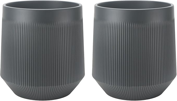 Plant Pots，Set of 2 Plastic Large Pots for Indoor Plants,Flower Pots Outdoor Planters with Drainage Hole and Seamless Saucer,(Gray 15Inches)
