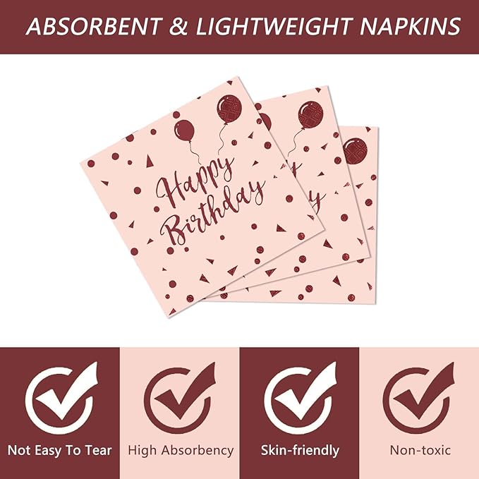 75PCS Happy Birthday Paper Plates - 7 Inch Rose Gold Dot Paper Plates and 6.5 Inch Napkins with 6.3 Inch Gold Forks Disposable Tableware Set for Birthday Party Decorations, Serves 25