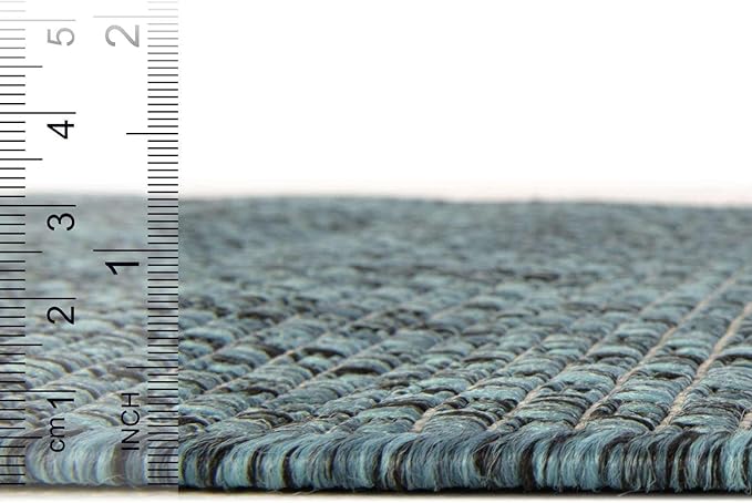 Unique Loom Collection Casual Transitional Solid Heathered Indoor/Outdoor Flatweave Area Rug (13' Round, Teal/Navy Blue)