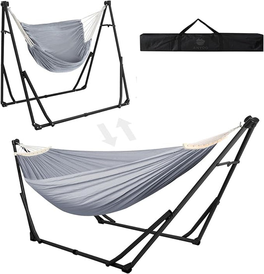 Anyoo 2 in 1 Hammock and Swinging Chair with Collapsible Steel Stand & Carrying Case,Portable & Adjustable,Easy Set Up for Outdoor,Indoor,Patio,Garden,Camping Trip