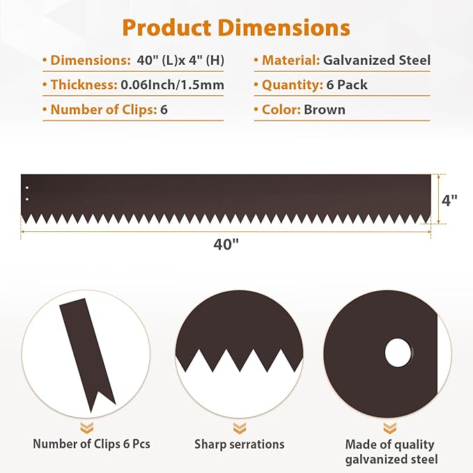 4 Inch Metal Landscape Edging, 6 Pack Heavy Duty Galvanized Steel Garden Edging, Hammer-in Metal Edging for Landscaping for Lawn, Pathway, Yard