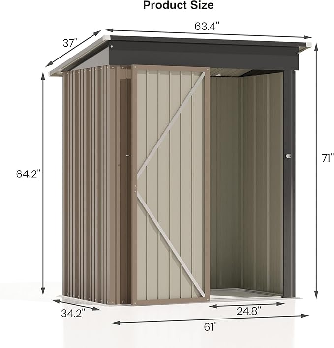 Patiolife 5x3 FT Outdoor Storage Shed, Small Tool Metal Shed with Lockable Door & Sloping Roof, Garden Shed for Backyard Patio Lawn, Brown