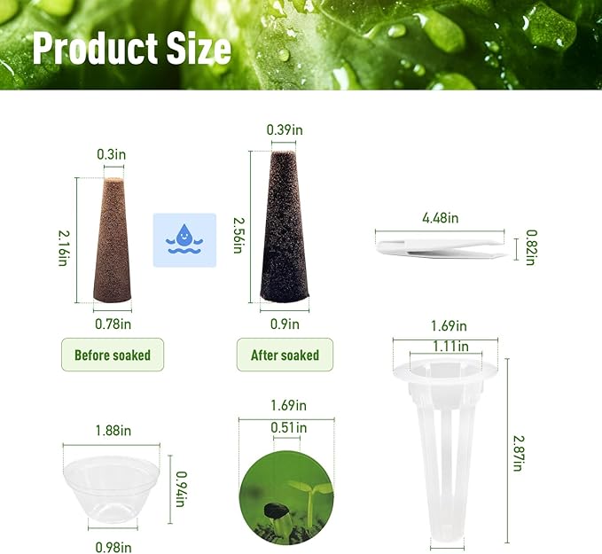 125 pcs Hydroponic Seed Pod Kit – Compatible with AeroGarden, iDOO Indoor Hydroponic Growing Systems. Includes: 50 Sponges, 50 Labels, 12 Baskets, 12 Clear Propagation Domes, +1 Plastic Tweezers