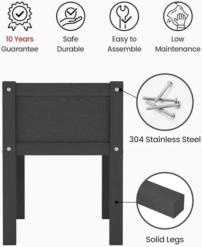 Small HDPE Raised Garden Bed, Elevated Planter Box with Legs, Outdoor All-Weather Planter Raised Beds for Seeds, Herb, Flower, Vegetable (Black)