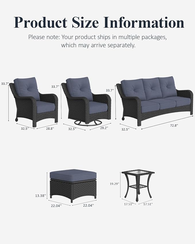 LayinSun 9 Piece Wicker Outdoor Furniture Set with 6-inch Comfy Cushions, High Back Patio Furniture Set with Swivel Rocking Chairs and Side Table