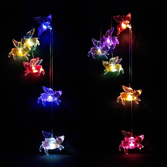 LED Solar Fly Pigs Wind Chimes Outdoor - Waterproof Solar Powered LED Changing Light Color 6 Flying Pigs Mobile Romantic Wind-Bell for Home, Party, Festival Decor, Night Garden Decoration