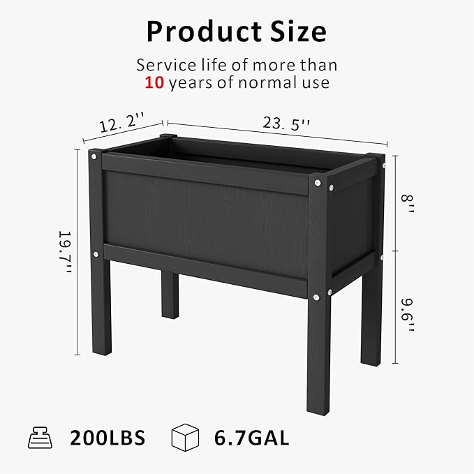 Raised Garden Bed with Drainage Hole Waterproof HDPE Elevated Planter Box with Legs Stable and Durable to Plant Herb Vegetable Flower,Patio,Balcony Outdoors/Indoors Black