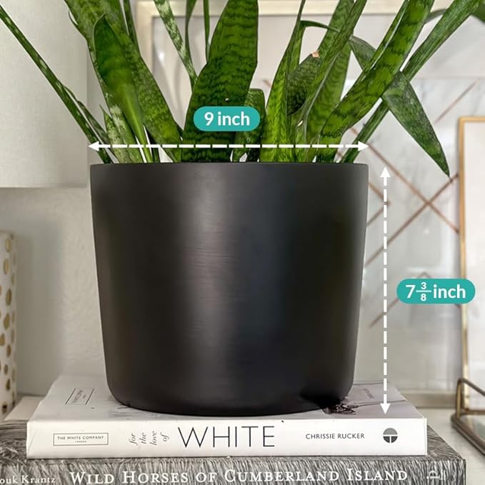 Willowy 9 Inch Black Ceramic Plant Pot with Drainage - 9 Inch Plant Pot for Indoor Plants, Flower Planter, Tall Modern Planter