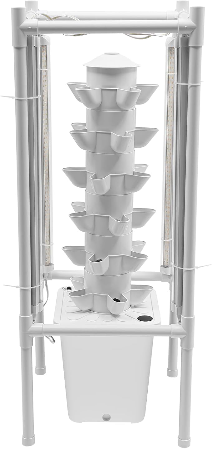 Hydroponic Growing Tower System Kit, 30-Plant Vertical Hydroponics Garden Tower with LED Grow Light, for Outdoor Indoor Herbs Fruits Vegetables Smart Garden Planter Kit