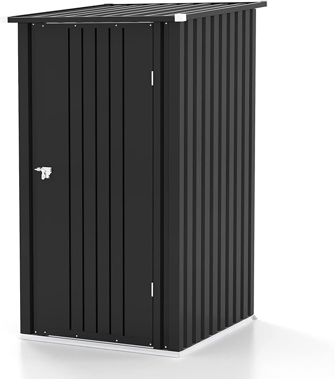Patiolife 3 x 3 FT Metal Storage Shed, Small Patio Tool Shed with Sloping Roof & Lockable Door, Outdoor Garden Steel Shed for Backyard, Lawn, Easy-Assembly Black
