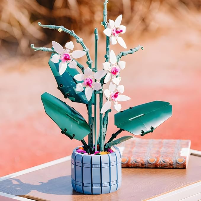 DIY Orchid Artificial Plant Building Kit – Creative Botanical Model with Vase, Relaxing Hobby Craft Set for Adults, Building Blocks Compatible with LEGO, Perfect for Home Decor, Birthdays, Anniversary