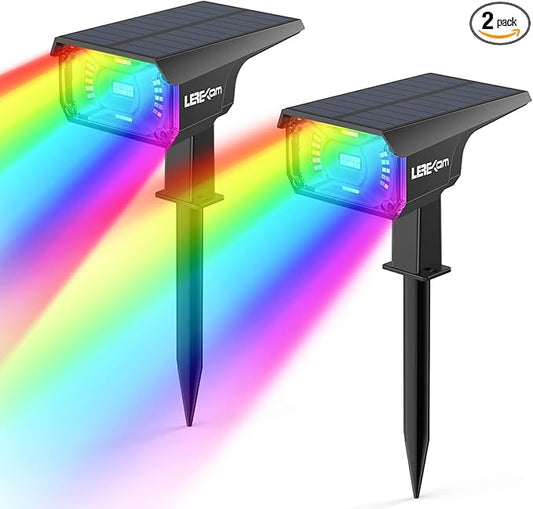 Solar Outdoor,40 LEDs Color Changing RGB Solar Landscape Path Lights,USB & Solar Powered Multicoloured Spotlights,14 Colors Auto Cycling Spotlights for Yard,Garden,2 Pack