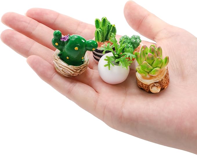 31 PCS Miniature Potted Plants, Vivid Mini Artificial Bonsai Plants, 1:12 Resin Tiny Dollhouse Flowerpot Decor, Realistic Fake Greenery Ornament, Cute Succulent Planter Models for DIY Crafts
