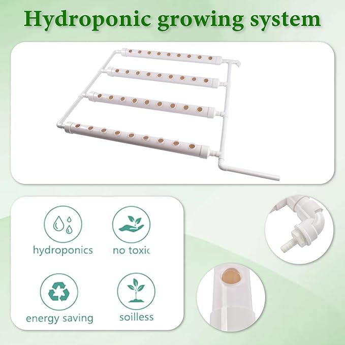 Wall-Mounted Hydroponic Grow Kit, 1 Layers 36 Plant Sites 4 Food-Grade PVC-U Pipes Hydroponics Planting System with Water Pump, Pump Timer, Nest Basket and Sponge for Leafy Vegetables