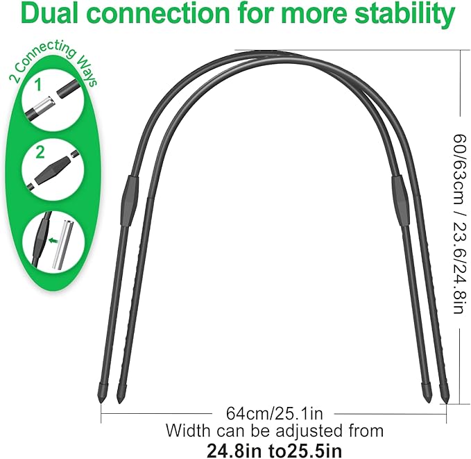 FOTMISHU 8pcs Garden Hoops for Raised Beds, 23.6" x 25.6“ Greenhouse Hoops for Cover Garden Netting, Rust-Free Garden Tunnel, Reuseable Gardening Supplies for Plants (8pcs M- 23.6" x 25.6“)