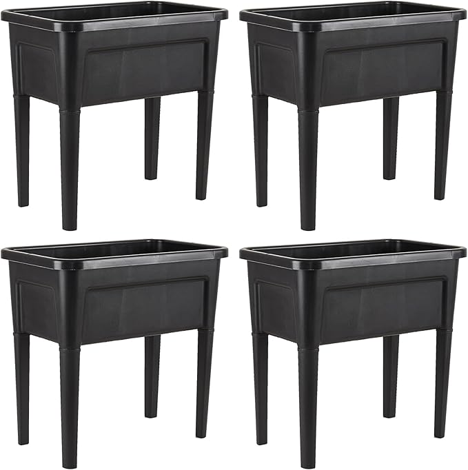 4 Pcs Plastic Raised Garden Beds with Legs，16 Gallon Outdoor Elevated Garden Planter Box，Perfect for Flowers, Vegetables, and Herbs