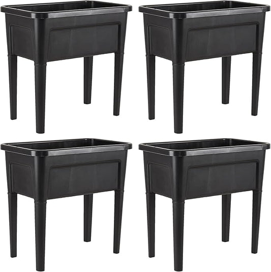4 Pcs Plastic Raised Garden Beds with Legs，16 Gallon Outdoor Elevated Garden Planter Box，Perfect for Flowers, Vegetables, and Herbs