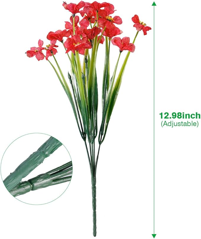 20 Bundles Artificial Flowers Outdoor UV Resistant Fake Flowers No Fade Faux Plastic Plants Garden Porch Window Box Decorating (Deep Red)…