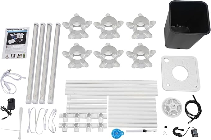 Hydroponic Growing Tower System Kit, 30-Plant Vertical Hydroponics Garden Tower with LED Grow Light, for Outdoor Indoor Herbs Fruits Vegetables Smart Garden Planter Kit