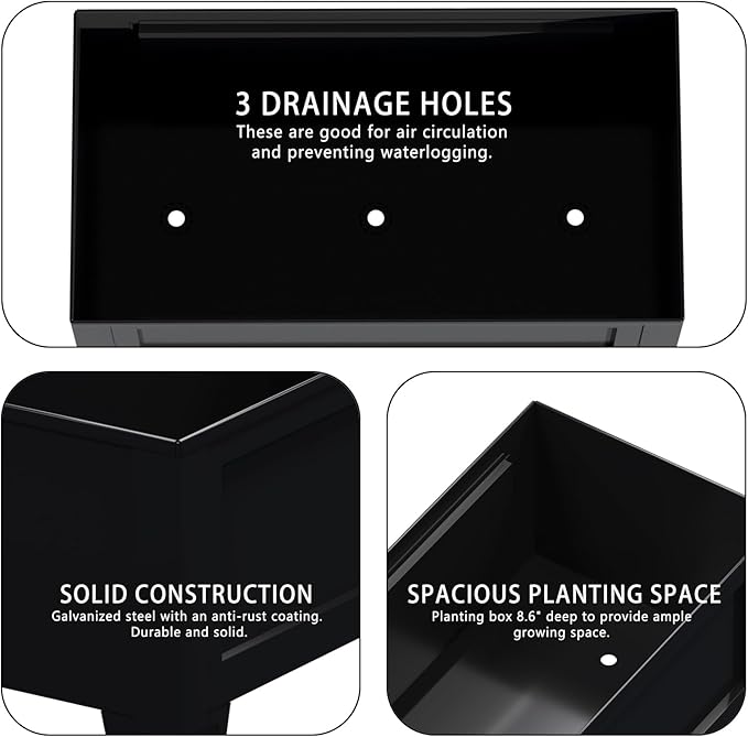 Raised Garden Bed with Low Profile Design Metal Planter Box for Growing Fresh Herbs Vegetables Flowers Succulents&Other Plants for Outdoor Backyard Patio Deck Balcony Black