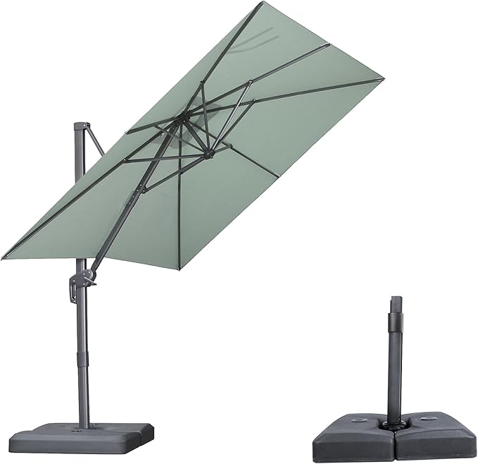 PURPLE LEAF 8 FT Outdoor Umbrella with Base Patio Cantilever Aluminum Umbrella with 3 Years Fade Resistance Recycled Fabric Offset Square with 360-degree Rotation for Deck Pool Garden, Mint Green