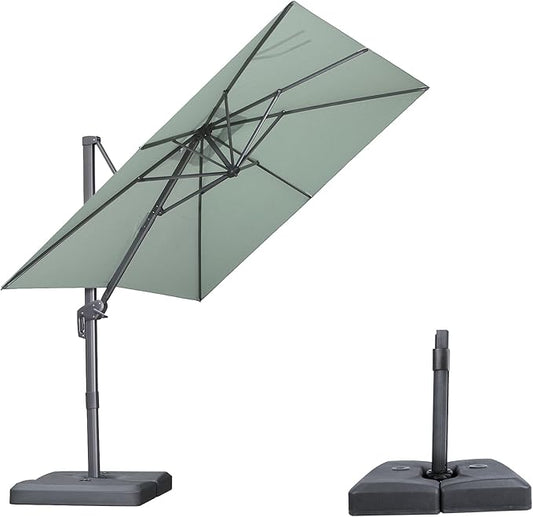 PURPLE LEAF 8 FT Outdoor Umbrella with Base Patio Cantilever Aluminum Umbrella with 3 Years Fade Resistance Recycled Fabric Offset Square with 360-degree Rotation for Deck Pool Garden, Mint Green