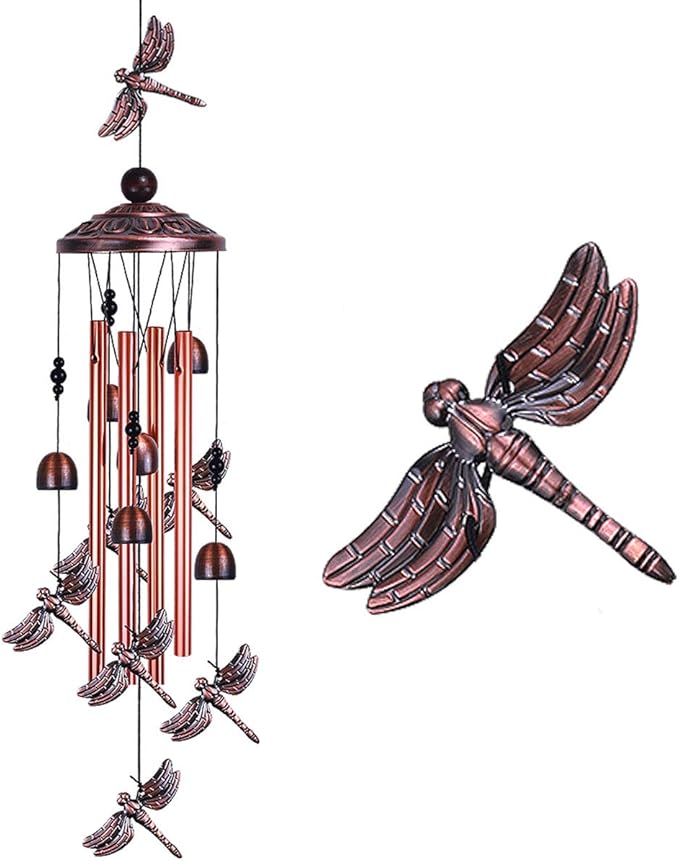 Dragonfly Wind Chimes Outdoor Decor - With 4 Tubes 6 Bells 7 Dragonflies 36" Waterproof Mobile Romantic Wind Catcher Dragonfly Windchimes for Home, Xmas Mom Gifts, Festival, Balcony, Garden Decoration