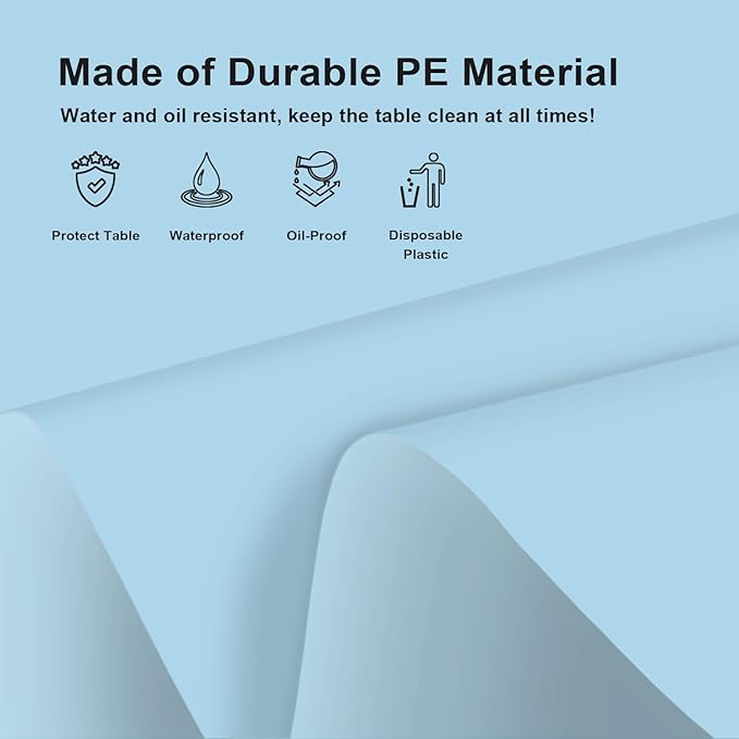 3 Pack Rectangular Disposable Light Blue Tablecloth, Light Blue Plastic Table Cloths for Parties Disposable, 54x108 in Waterproof Tablecloth for Birthday Party Baby Shower Picnic Valentines