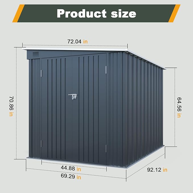 6x8FT Outdoor Storage Shed with Lockable Double Doors, Metal Lean to Garden Shed with Free PC Light Board for Tools, Small Outside Storage Shed Waterproof for Backyard, Patio, Gift for Dad