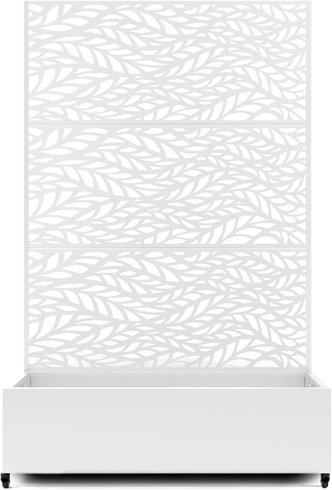 Raised Garden Bed with Trellis and Wheels,73"x47"x16" Metal Raised Garden Bed,White Flowing Leaf Metal Planter with Climbing Trellis for Vines & Vegetables