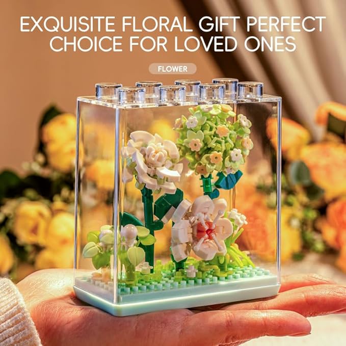 Epiphyllum DIY Flower Plant Building Blocks Toy - Creative Botanical Collection for Kids and Adults Home and Collection Art Home Office Decor with Dust Cover