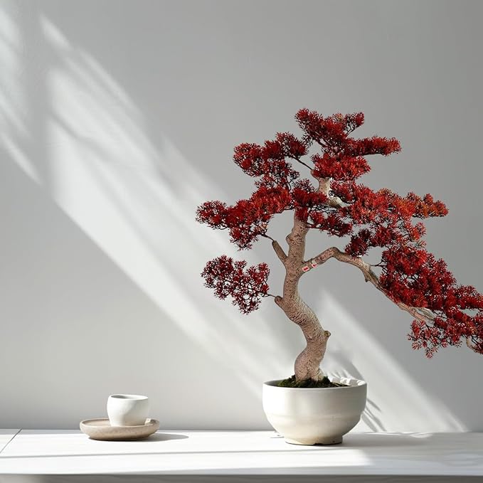 3ft（43in） Artificial Bonsai Tree Juniper Faux Plants Indoor Big Fake Plants Decor with Ceramic Pots for Home Table Office Desk Bathroom Shelf Bedroom Living Room Farmhouse Decorations (Red)