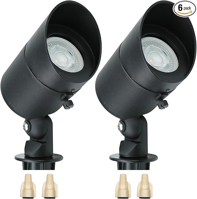 Lumina Lighting® 4W Landscape Lighting 12V Landscape Lights Low Voltage Landscape Spotlights Warm White Waterproof Outdoor Replaceable LED Bulb for Garden, Lawn, Porch, Patio and Yard(Black, 2-Pack)