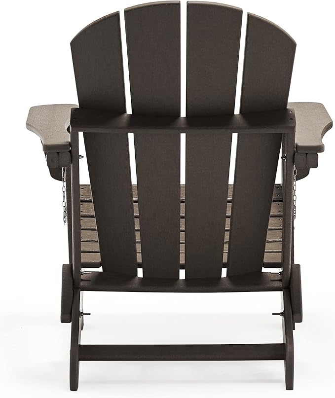 WO Home Furniture Adirondack Chairs Table Set of 3 PCS Outdoor Folding Chairs Side End Table Weather/UV Resistant for Lawn, Garden, Bon Fire, Balcony (Dark Brown)