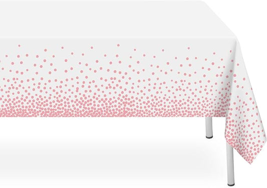 3 Pack White and Pink Dot Tablecloth, Pink Plastic Table Cloths for Parties Disposable, 54x108 in Waterproof Rectangular Camping Tablecloth for Birthday Party Baby Shower Picnic Valentines